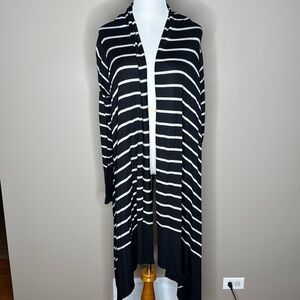Donna Karan New York DKNY womens wrap cardigan sweater black/white striped M/L